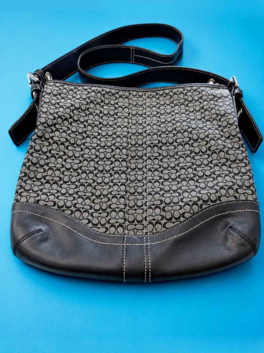 COACH F10944 Crossbody Signature Bag Jacquard Leather Grey-Brown-Black